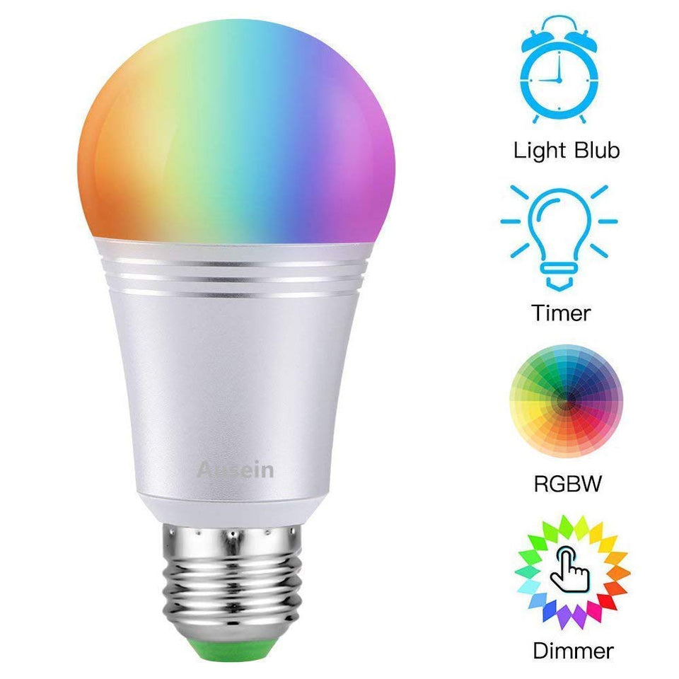 AUSEIN Bombilla LED Inteligente, WiFi Bombillas Inteligentes 6000K 7W Dimmable Smartphone de Color Controlado Luz Blanca, No Se Requiere Hub, Funciona con Amazon Echo Alexa Google Home E26 A19