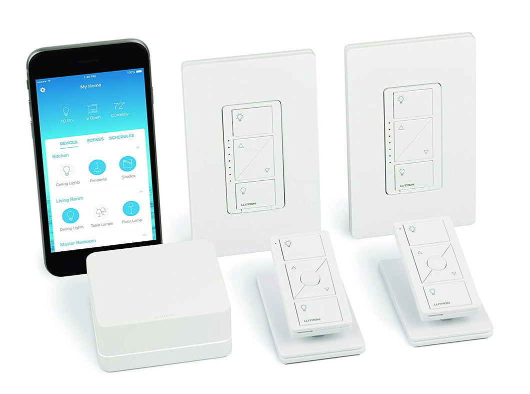 Lutron P-BDG-PKG2W Caséta™ Iluminación Inteligente Inalámbrica, Kit de Reguladores de Empotrar, Habilitado para Sistema HomeKit