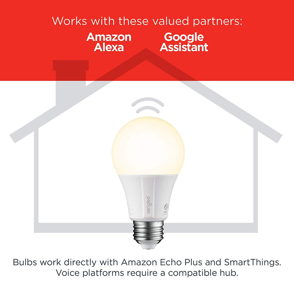 Element clásico de Sengled – Kit de iniciación (4 bombillas A19 + Hub) – 60 W Equivalente blanco suave (2700 K) LED inteligente bombillas, ZigBee, compatible con Amazon Alexa, Google asistente y SmartThings