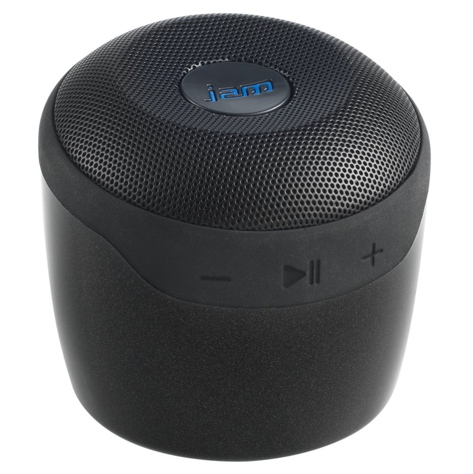 JAM Voice - Altavoz portátil WiFi y Bluetooth con Amazon Alexa, Stream Music, par de altavoces múltiples, recargable, tamaño de la palma, cable de carga USB, conecta a la red WiFi en casa, Negro, 4.5 x 4.5 x 4.5