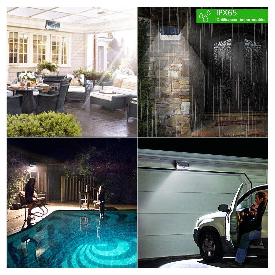 Glückluz Lámparas Solares Para Exterior Solar Lights 68 LED Solar Con Sensor De Movimiento de 270° Impermeable Con 3 Modos Lampara Seguridad Solar Para Patio Jardín Terraza Garaje Camino Blanco Frio 6000K Regalo de Navidad para Familias Viejos Padres